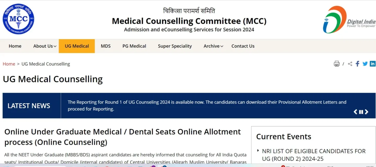 MCC NEET UG Counselling 2024 Schedule