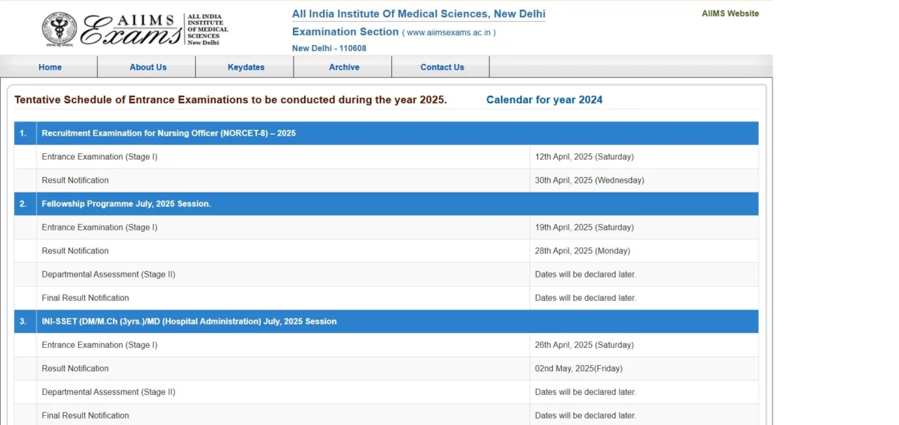 AIIMS NORCET 8 Exam Schedule