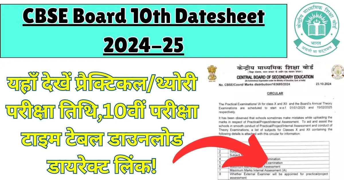 CBSE Board 10th Datesheet 2024-25