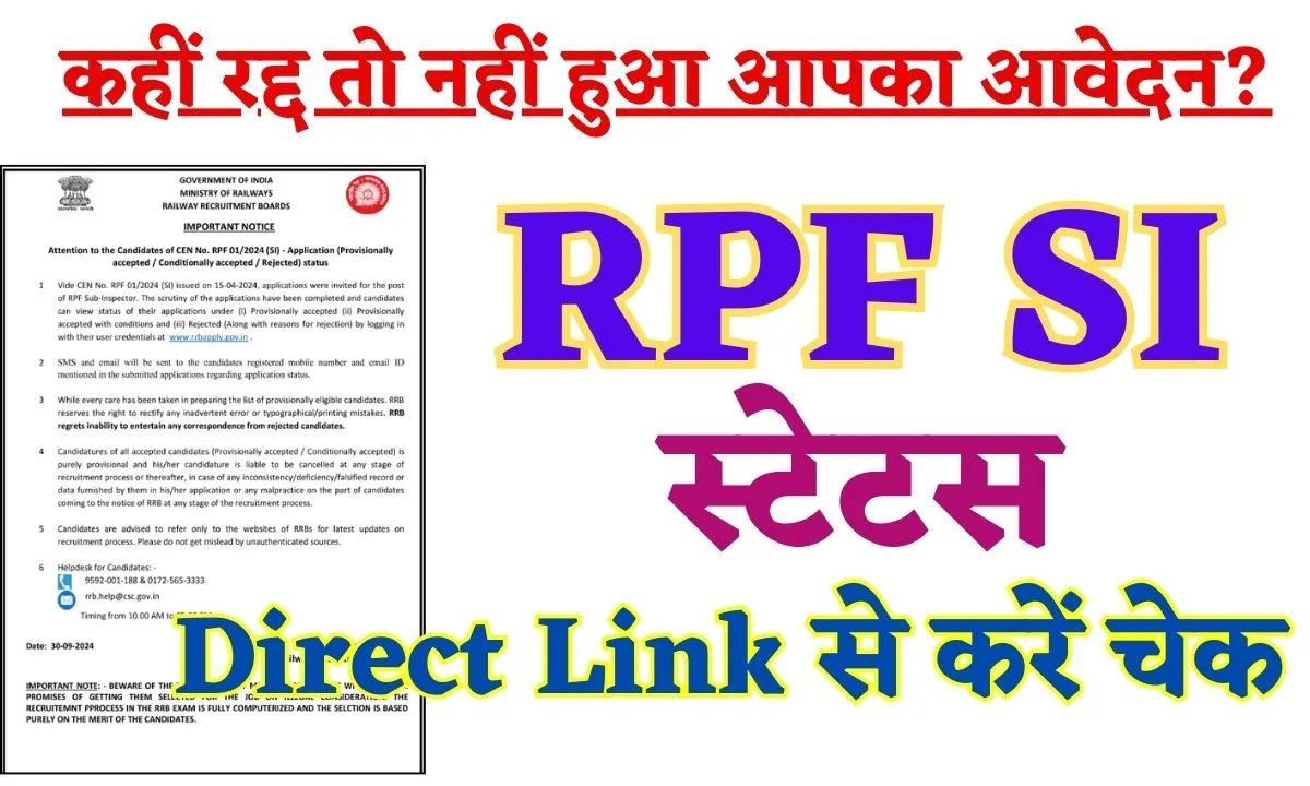 RPF SI Application Status 2024