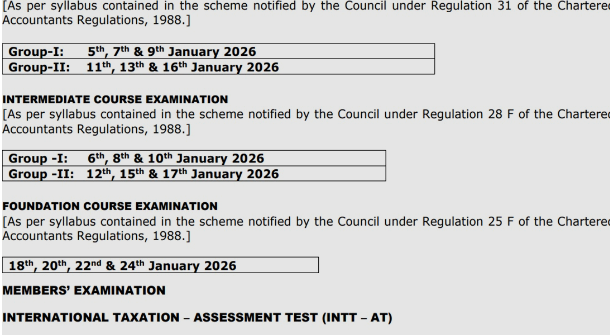 ICAI CA January 2026 Exam Schedule Out
